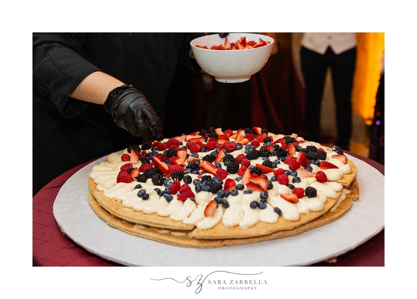 Italian wedding cake with creme and fresh berries 