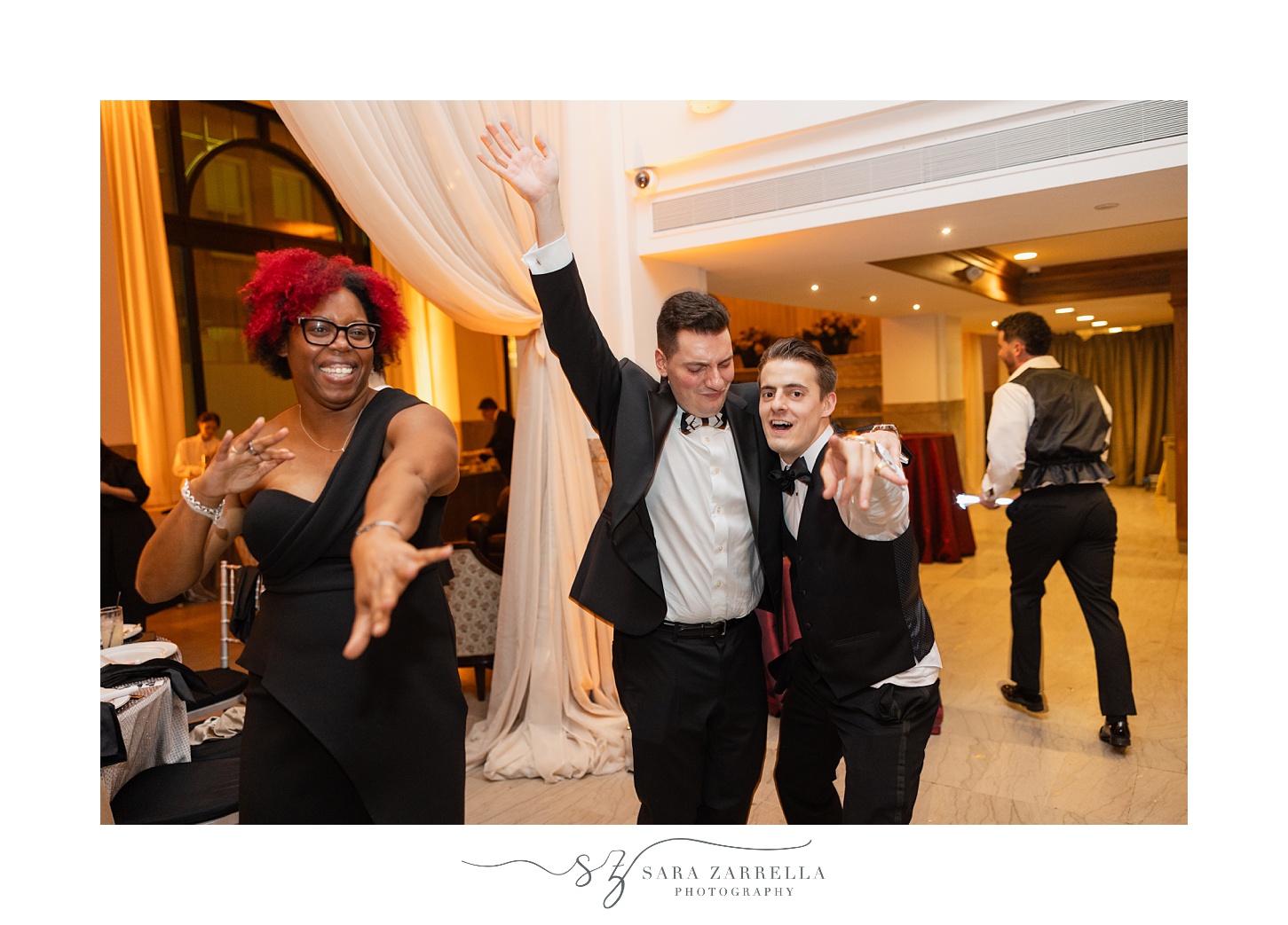 wedding guests dance during Providence RI wedding reception dance floor 