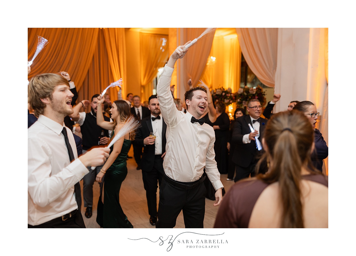 wedding guests dance during Providence RI wedding reception dance floor 