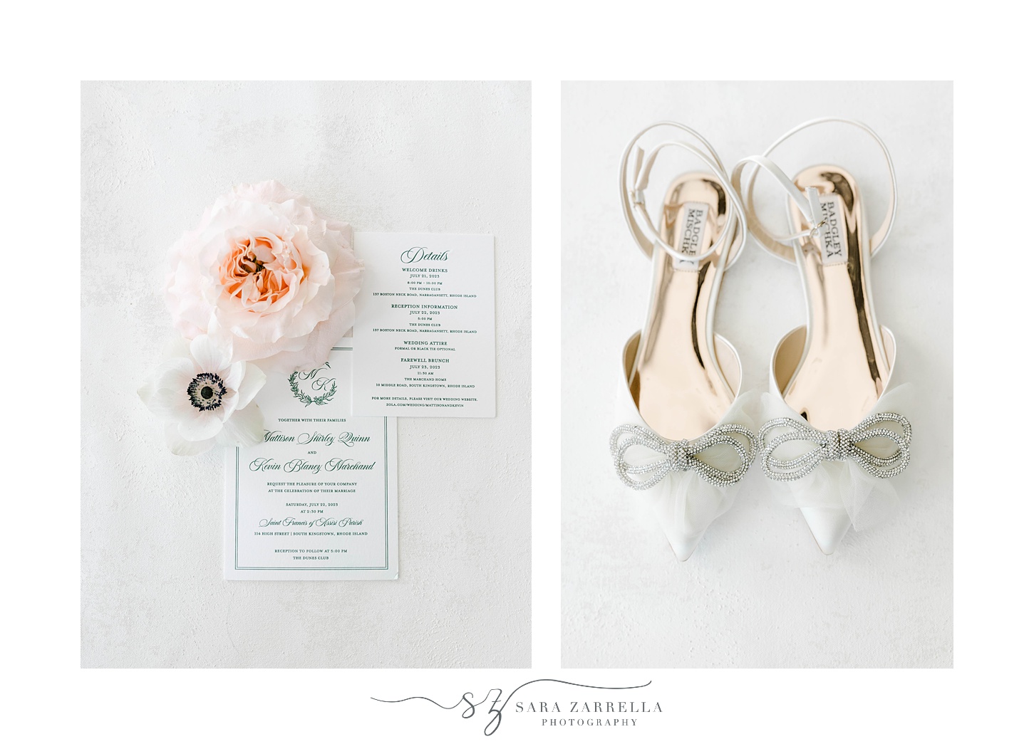 bride's ivory shoes with invitation suite for the Dunes Club Wedding
