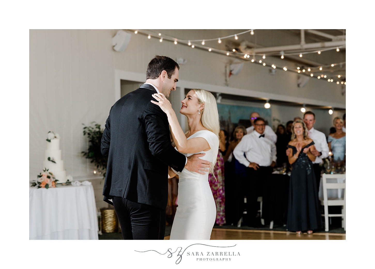 bride and groom dance together during Narragansett, RI wedding reception