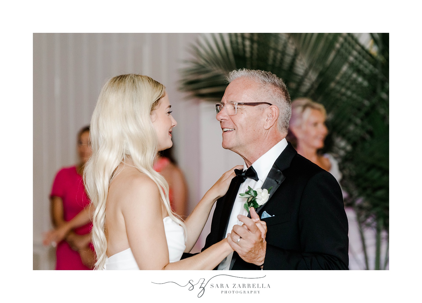 bride and dad dance during Narragansett, RI wedding reception