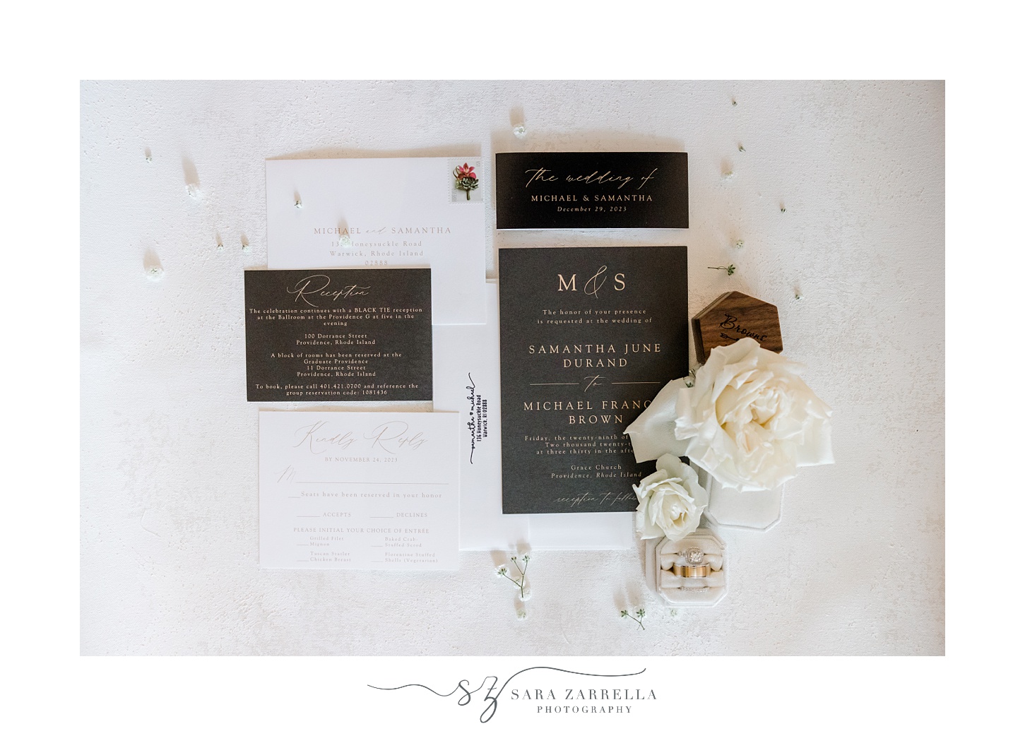 black and white invitation suite for New Year's Eve wedding