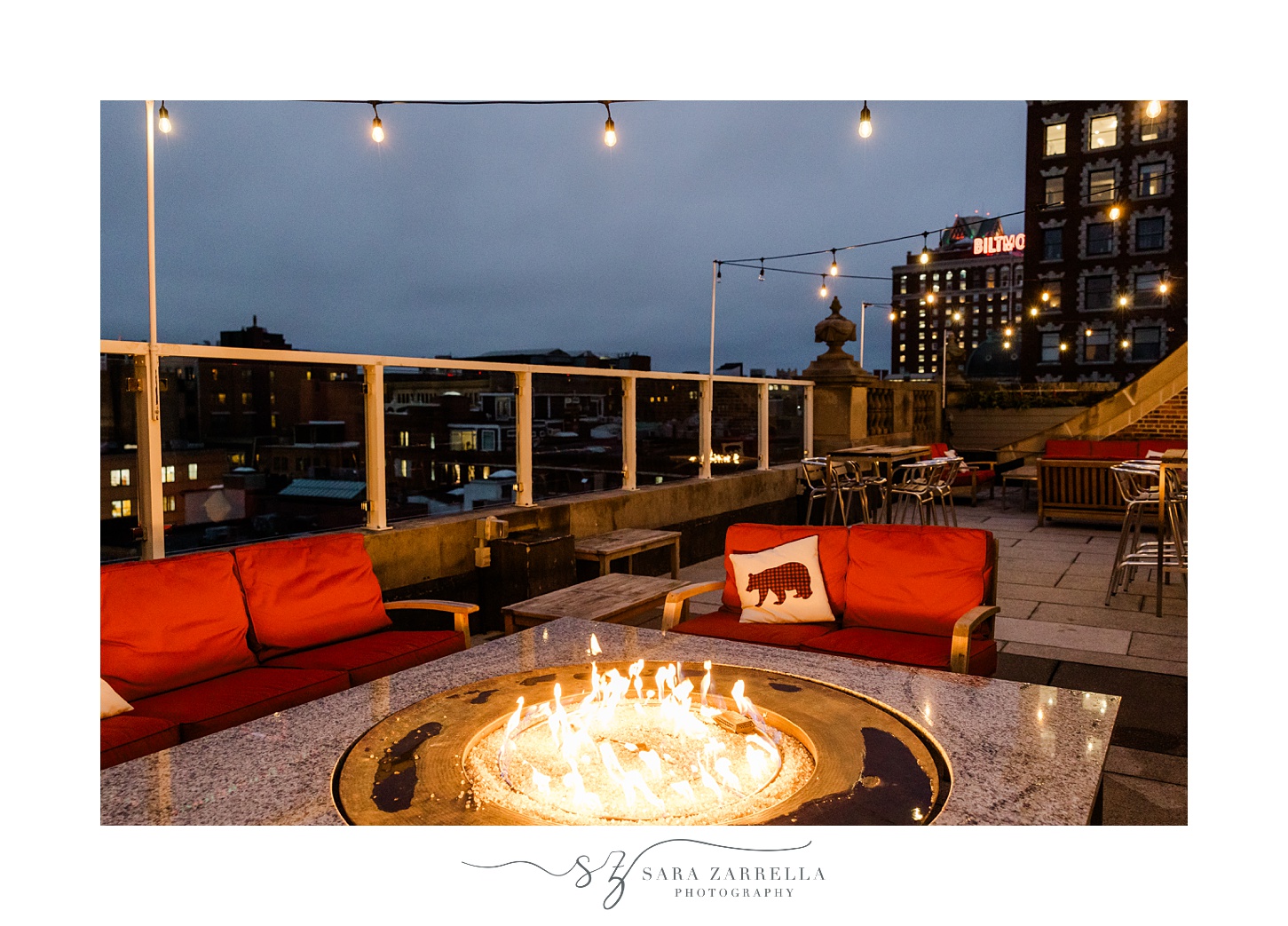 rooftop patio with fire pit at the Providence G