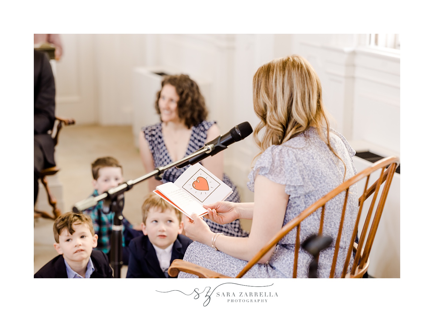 children listen to song during wedding ceremony in East Greenwich RI