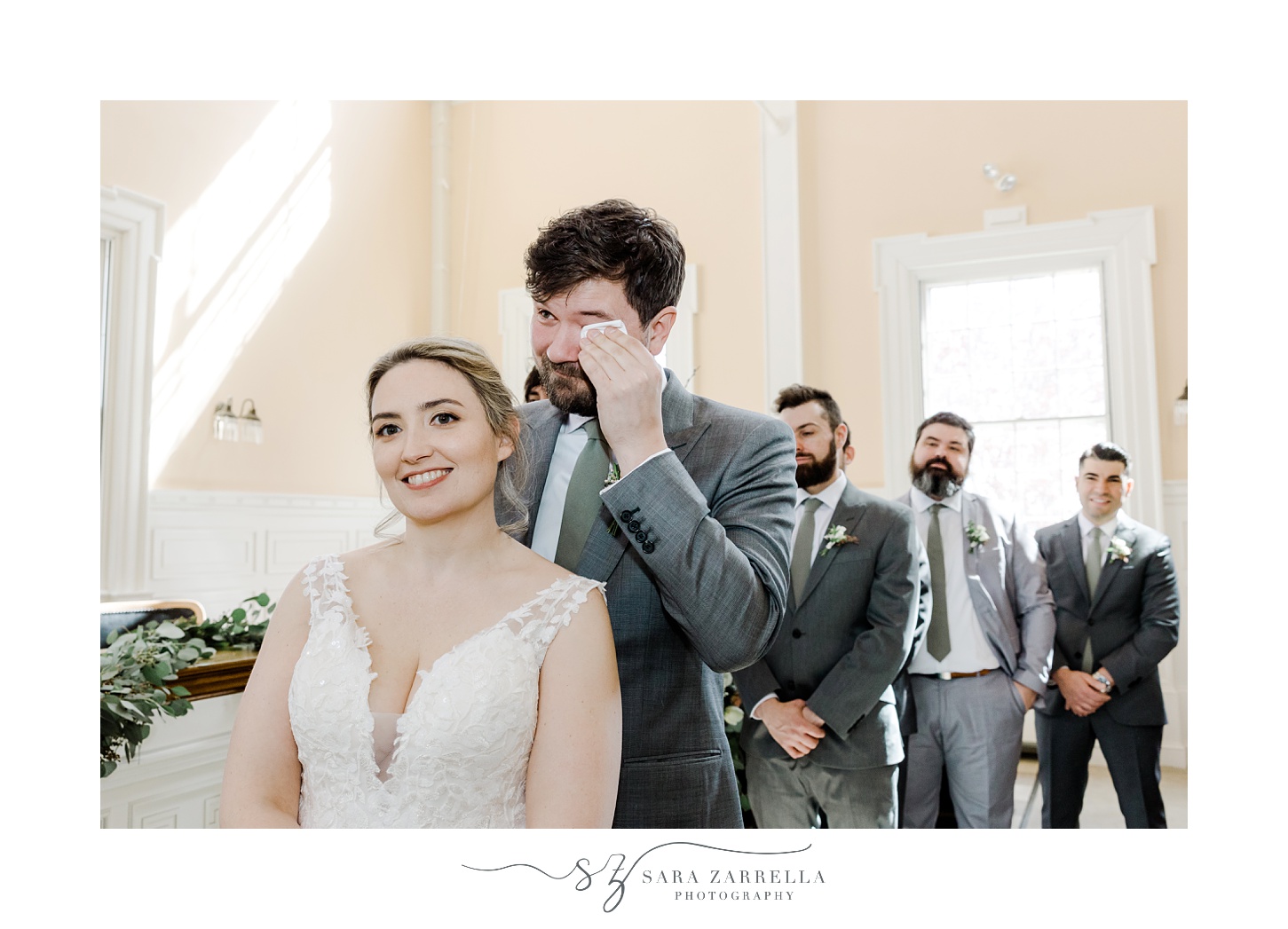 groom cries during wedding ceremony 