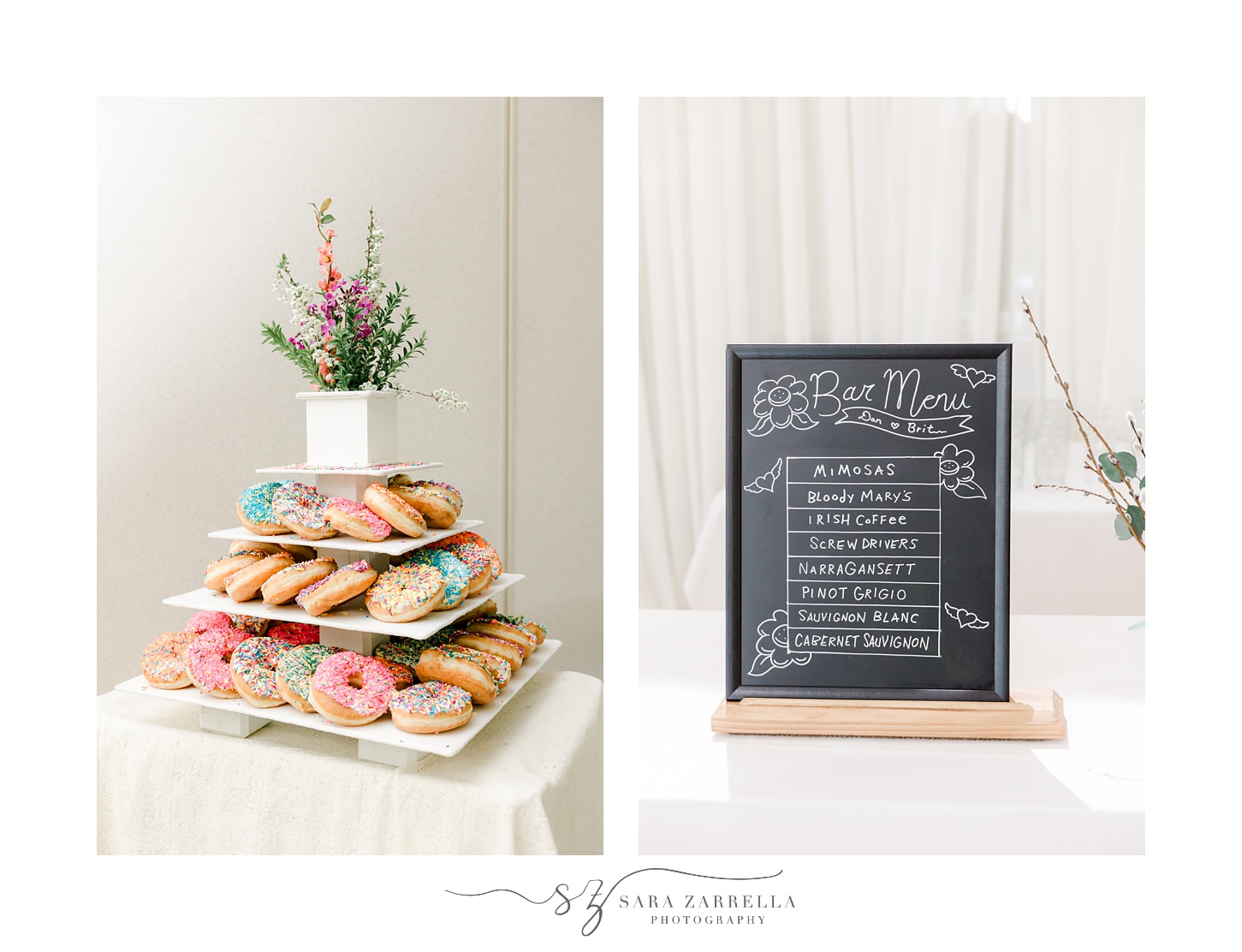 chalkboard menu and donut tower for East Greenwich Town Hall wedding reception 