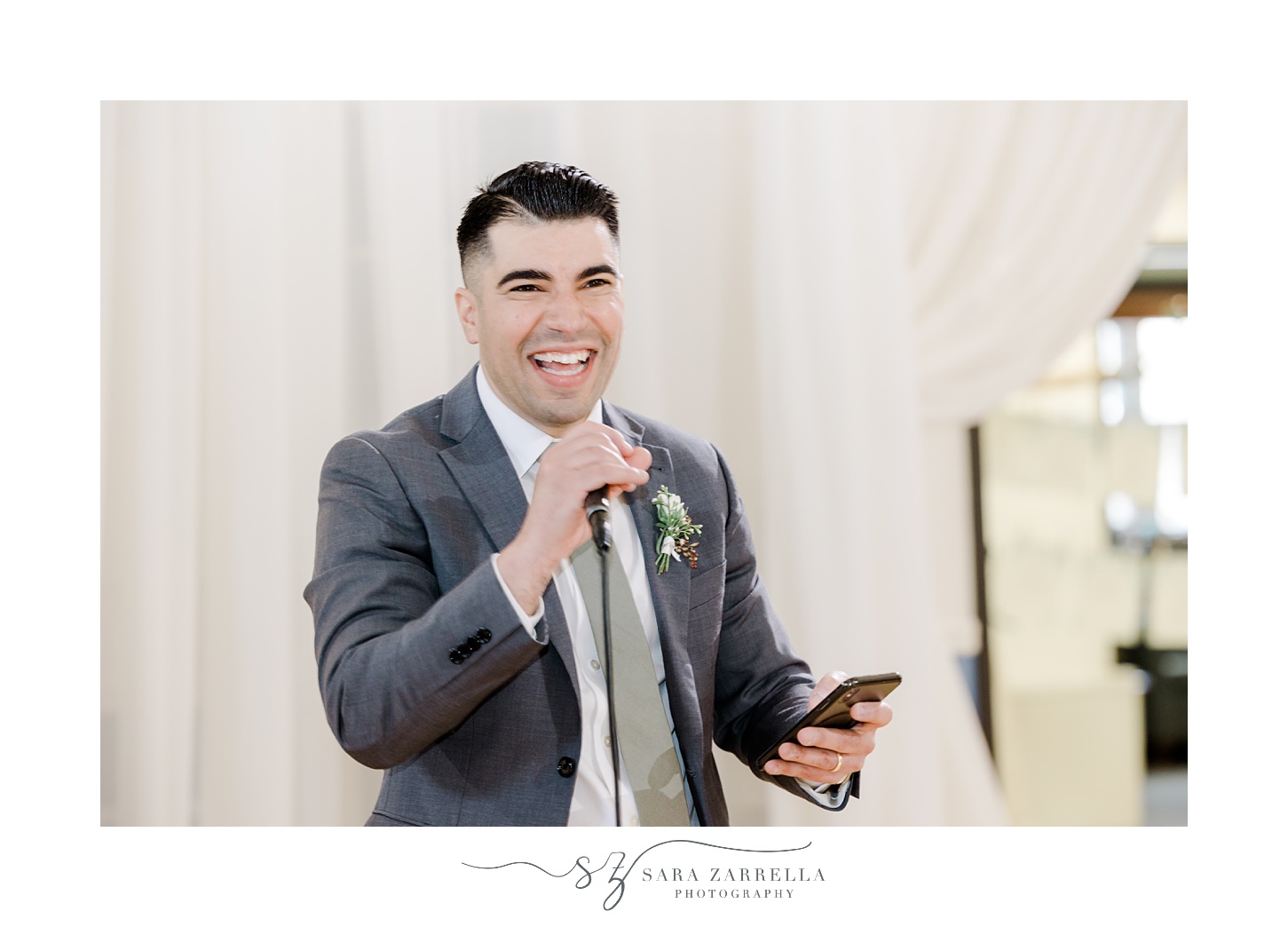 man gives toast during Greenwich RI wedding reception