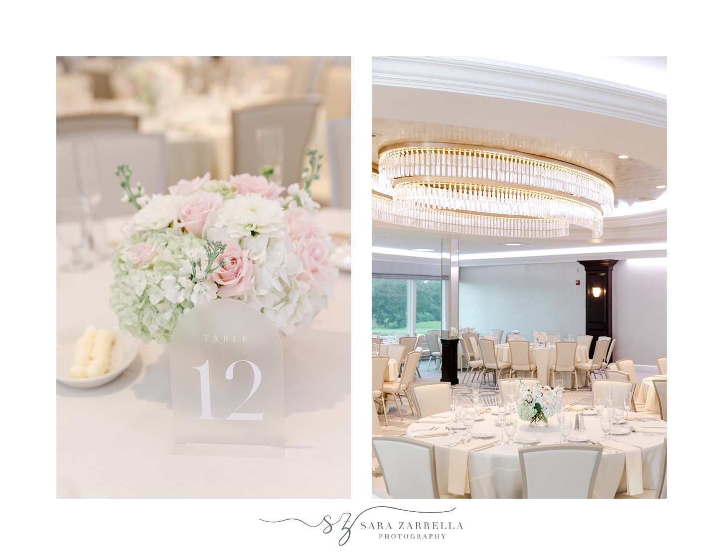 pink and white floral centerpieces for autumn wedding at Quidnessett Country Club