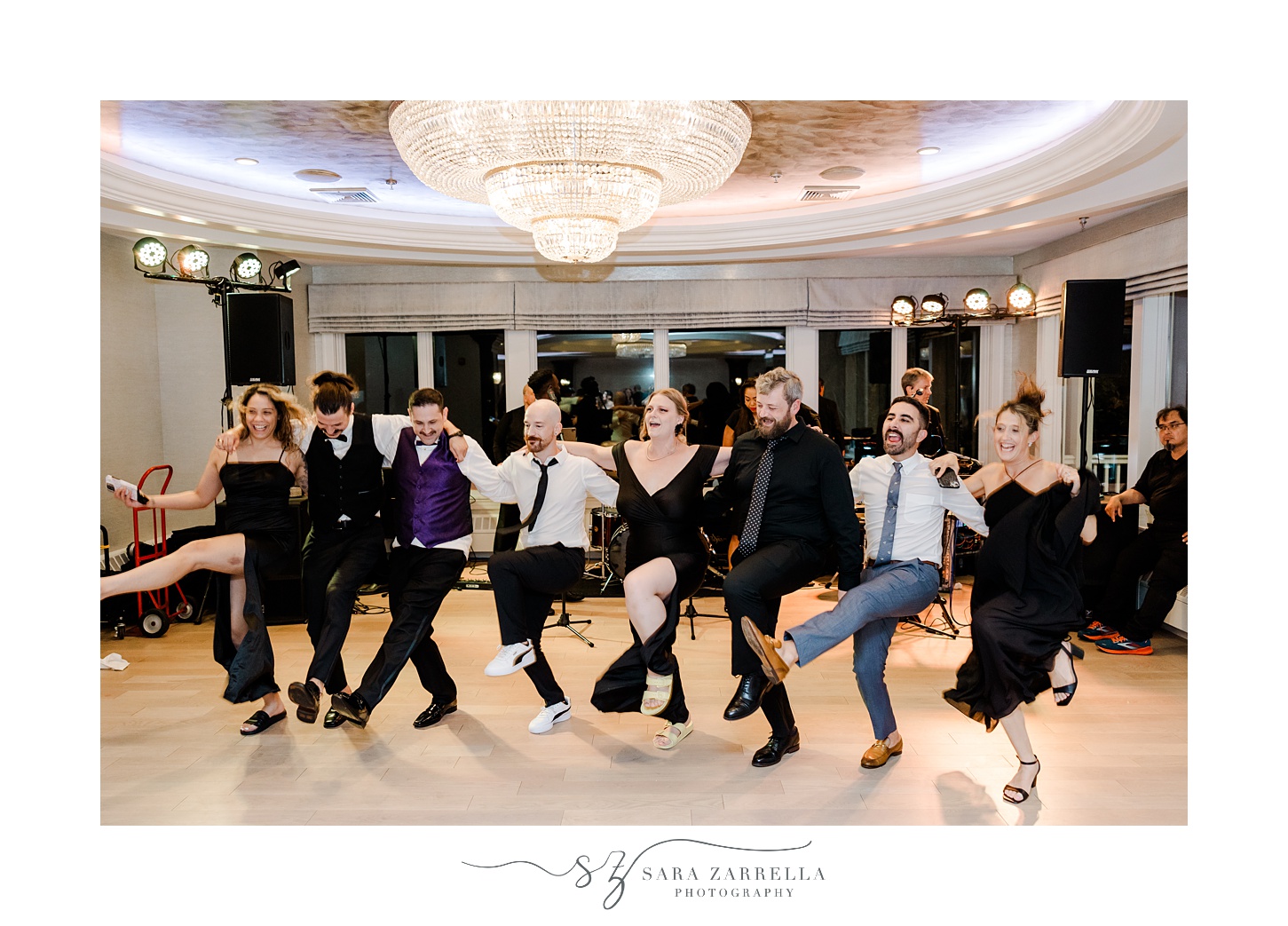 wedding guests dance during north Kingstown RI wedding reception