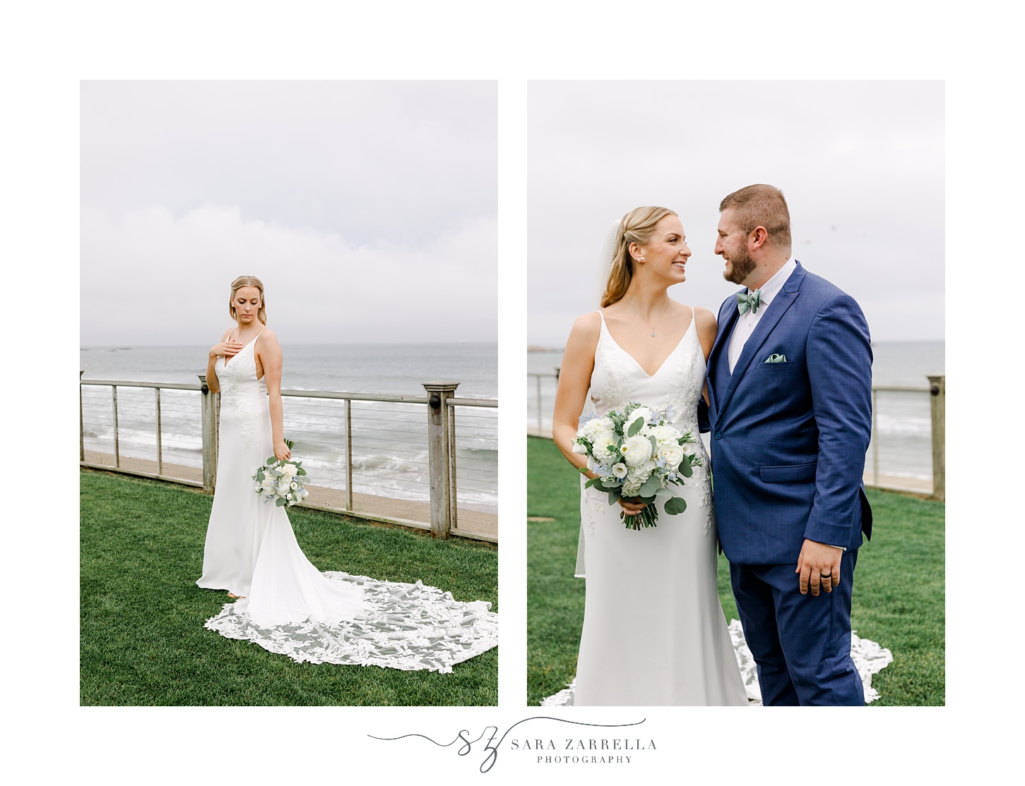 bride and groom smile at each other during portraits at the Dunes Club