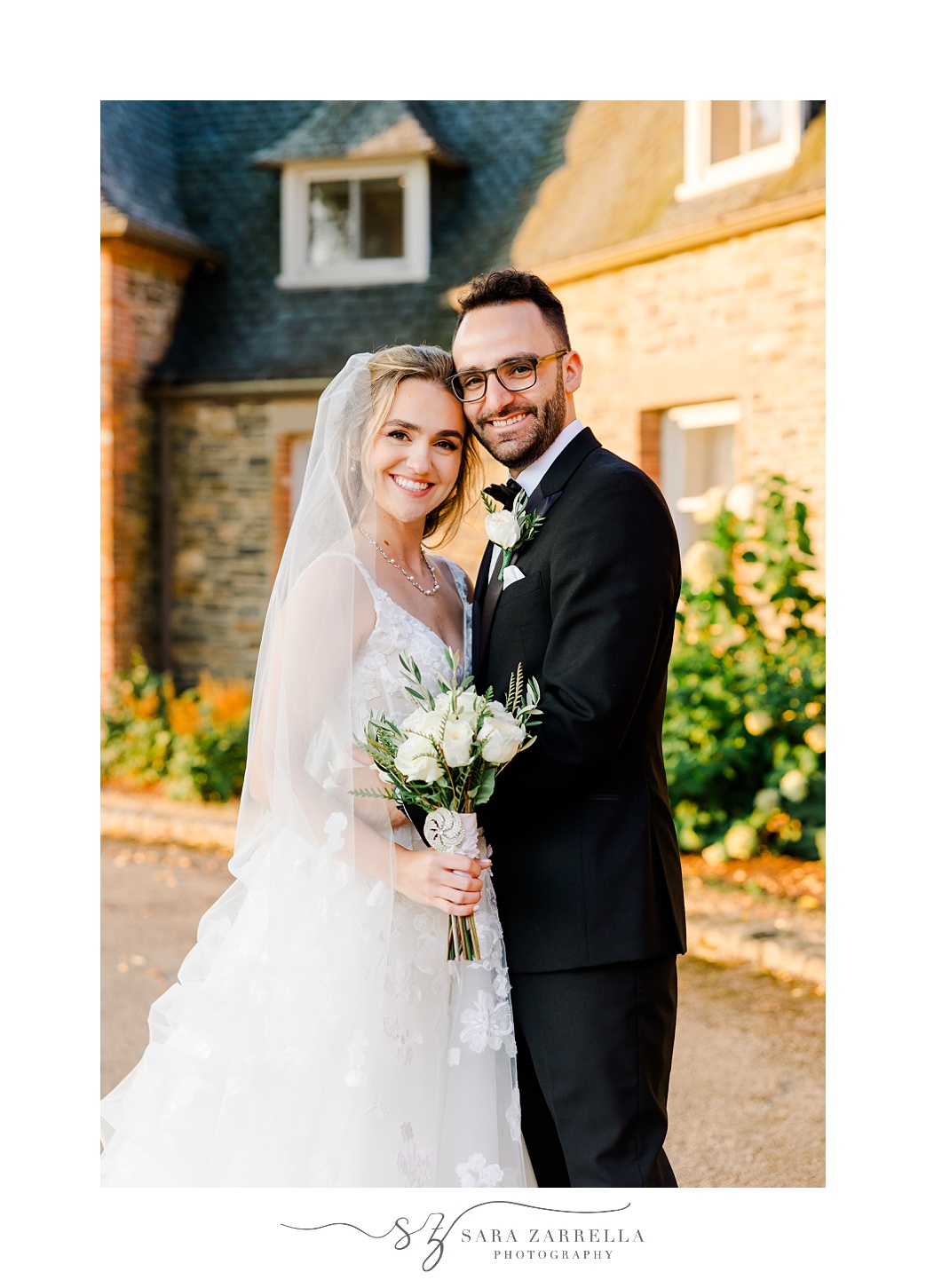 newlyweds hug leaning close together outside Shepard's Run