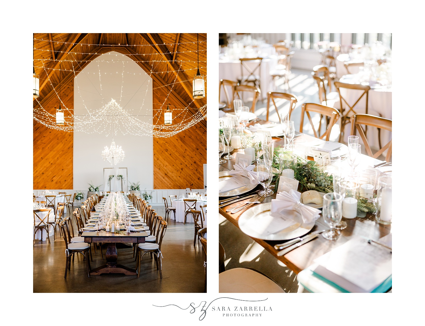 wooden table with greenery and white candles at Shepard's Run