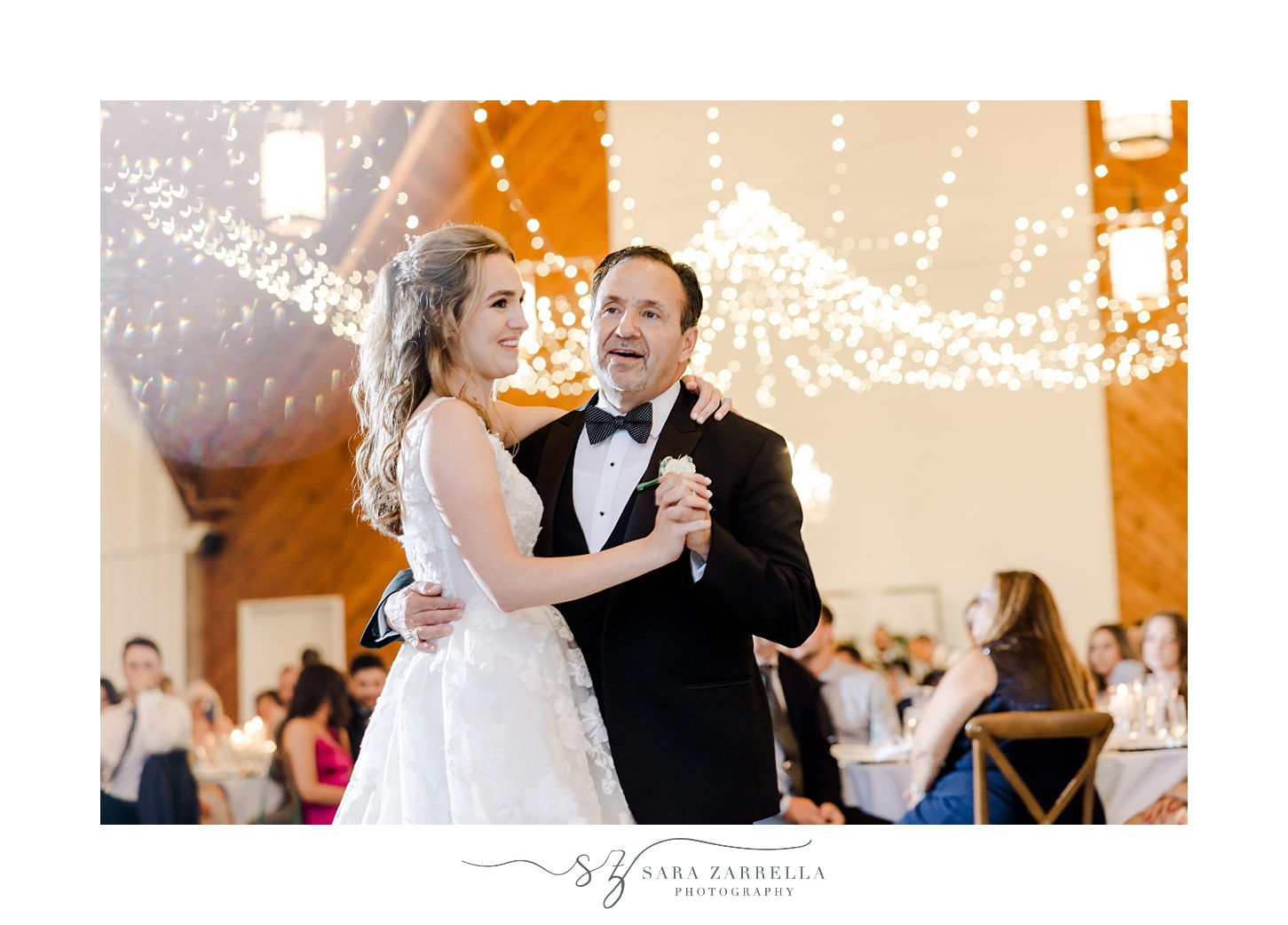 bride and father dance together during South Kingstown RI wedding reception