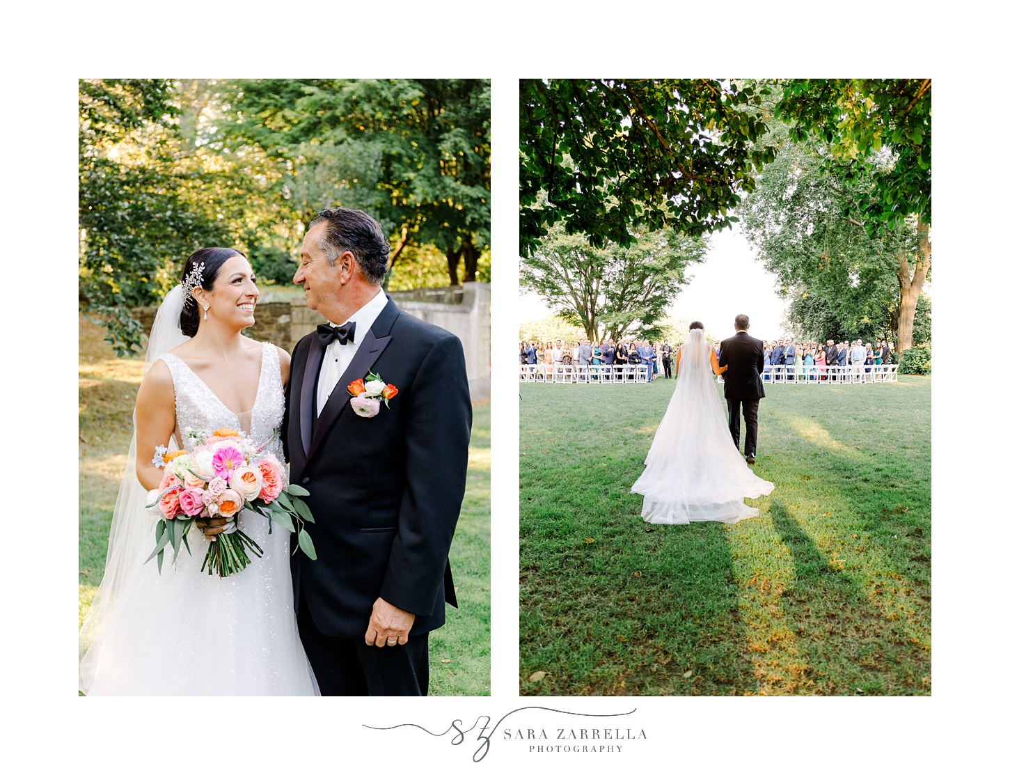 bride and dad smile before walking down aisle at Glen Manor House