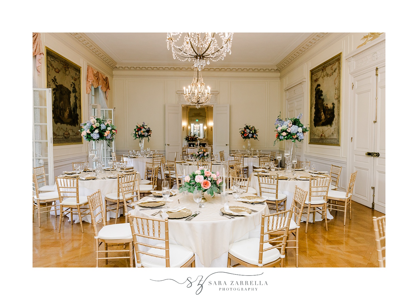 English garden inspired wedding reception inside Glen Manor House