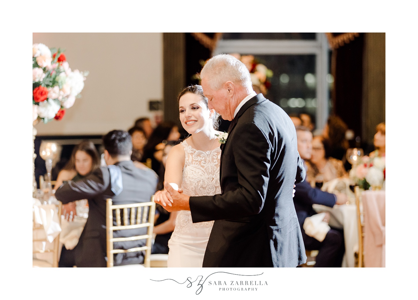bride dances with father during wedding reception in Providence RI