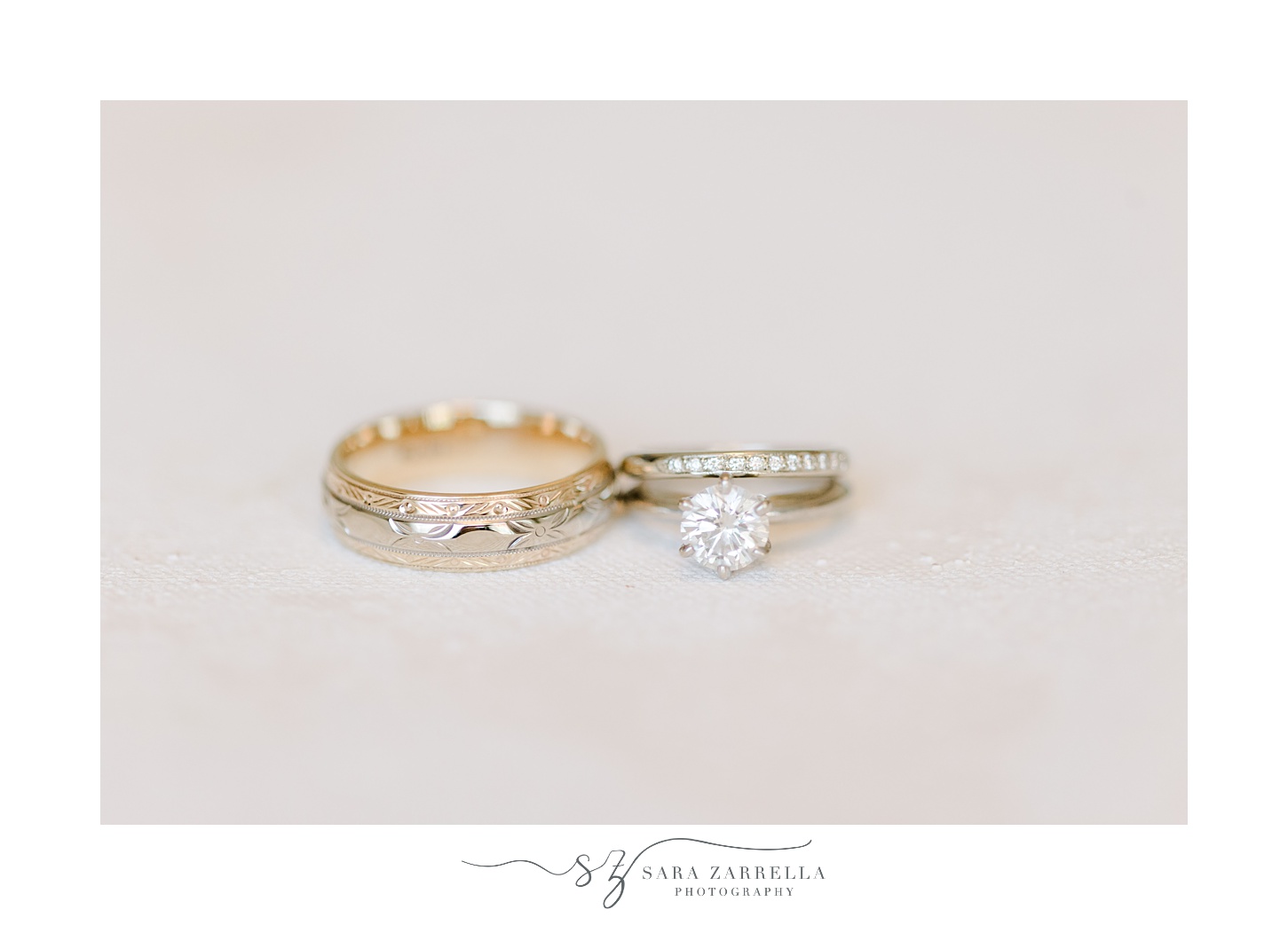 gold wedding bands lay side by side