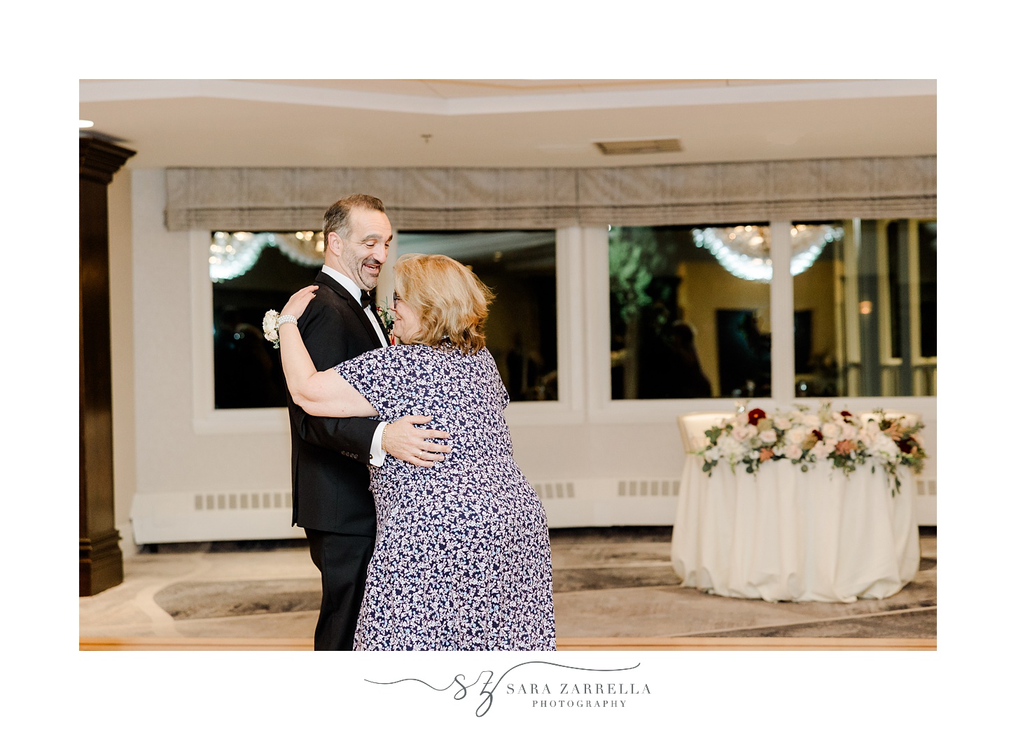 groom and mother dance during fall wedding reception in North Kingstown RI