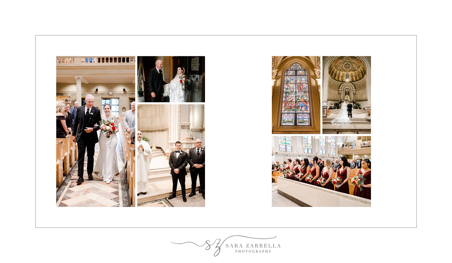 storybook wedding album for wedding at the Graduate Providence designed by RI wedding photographer Sara Zarrella Photography