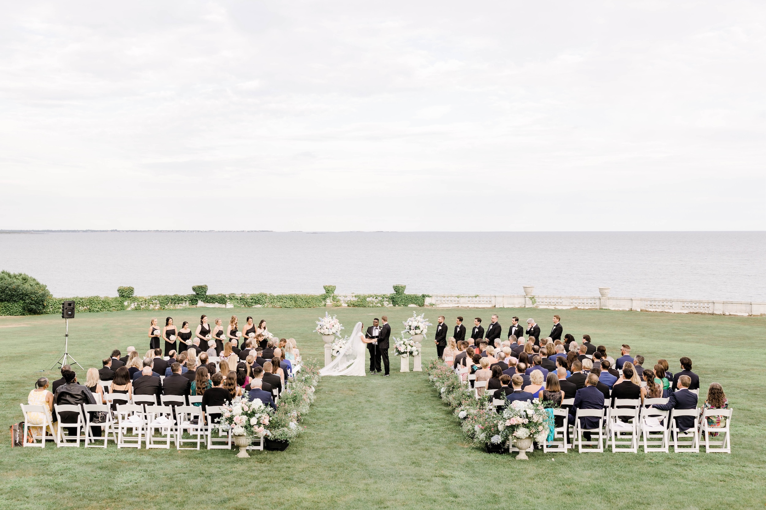 Outdoor Wedding Ceremony at Rosecliff Mansion