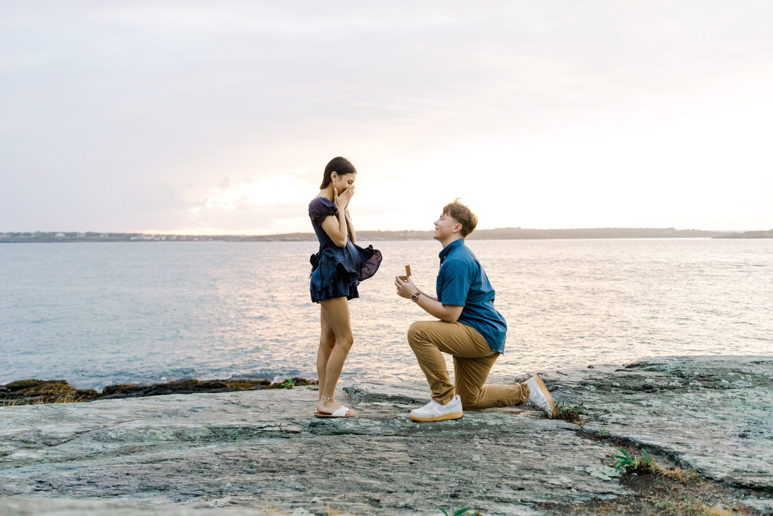 Surprise Proposal at Cliff Walk in Newport Rhode Island